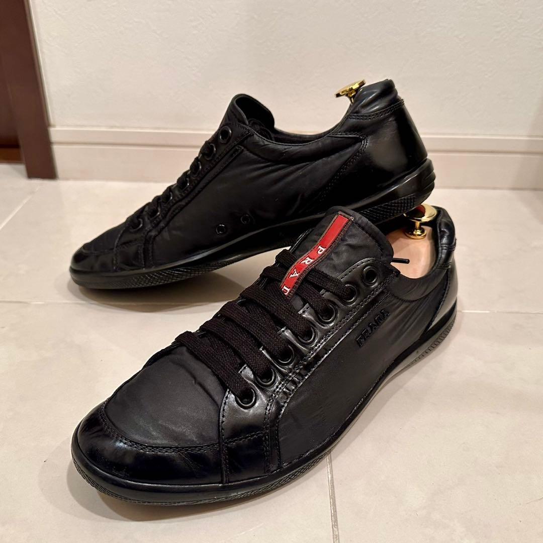 PRADA LINEA ROSSA｜ナイロン×レザースニーカー ブラック UK7