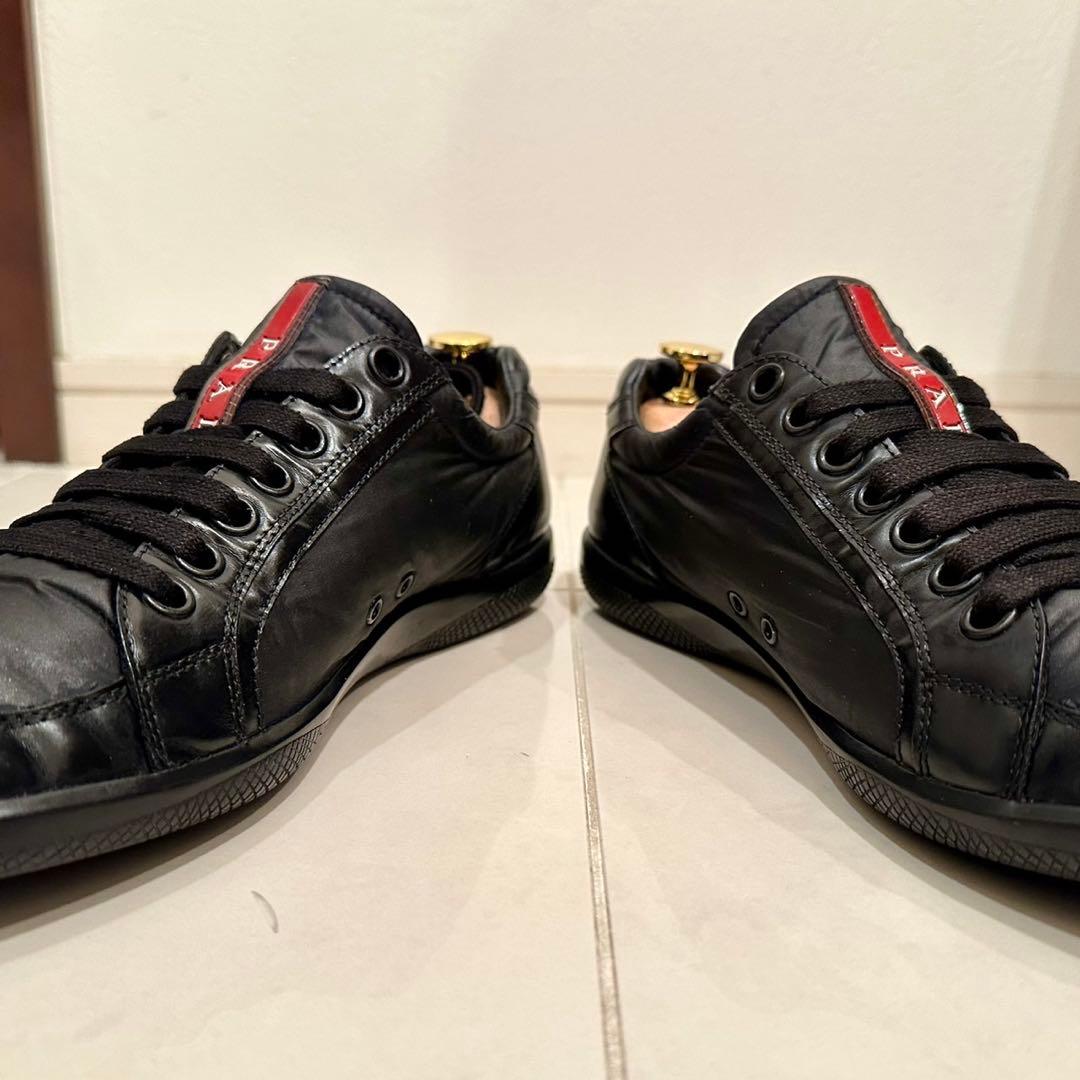 PRADA LINEA ROSSA｜ナイロン×レザースニーカー ブラック UK7
