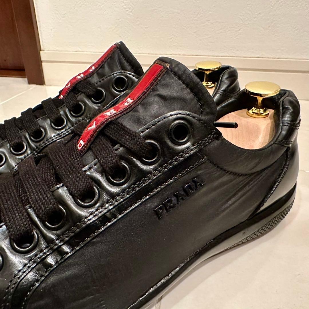 PRADA LINEA ROSSA｜ナイロン×レザースニーカー ブラック UK7