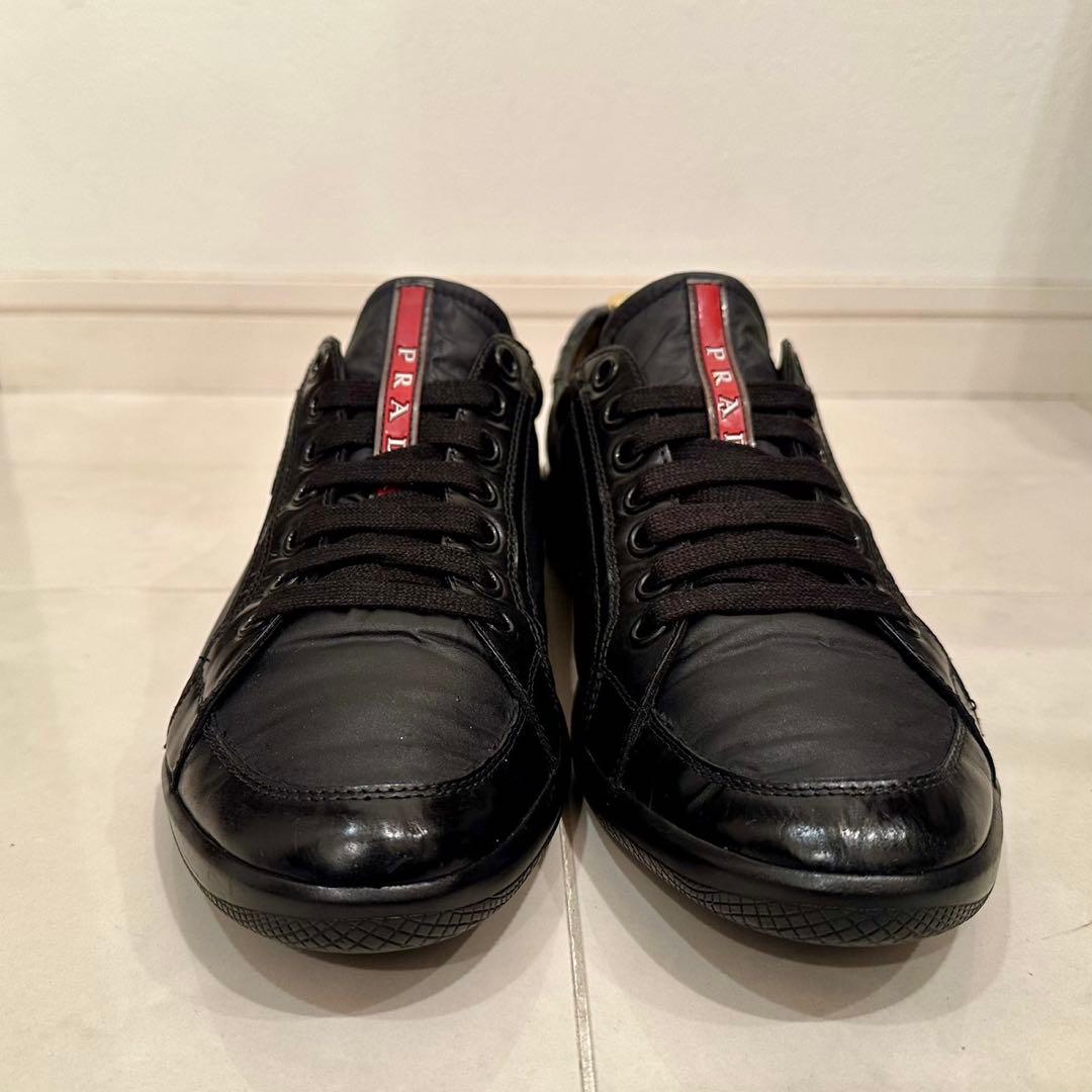 PRADA LINEA ROSSA｜ナイロン×レザースニーカー ブラック UK7