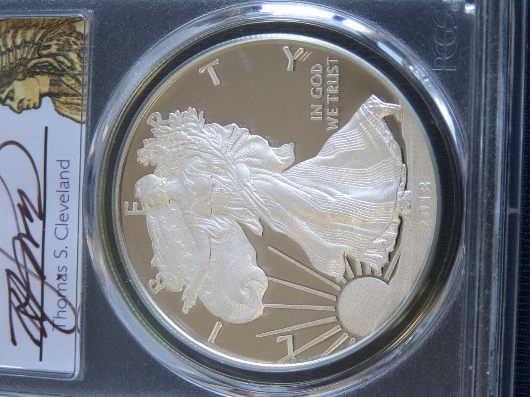 【値下】米国2018年　イーグル銀貨 T・クリーブランド　サインPR70DCAM