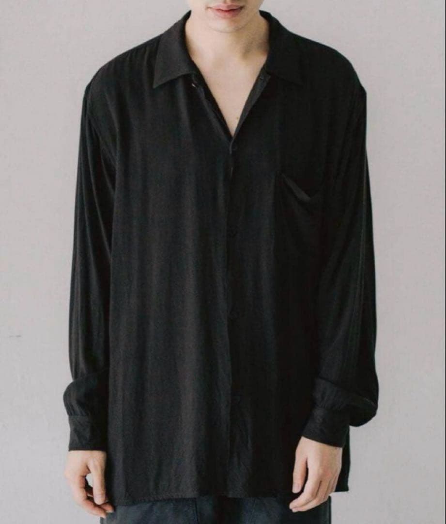 COMOLI レーヨン オープンカラーシャツ ブラック サイズ4