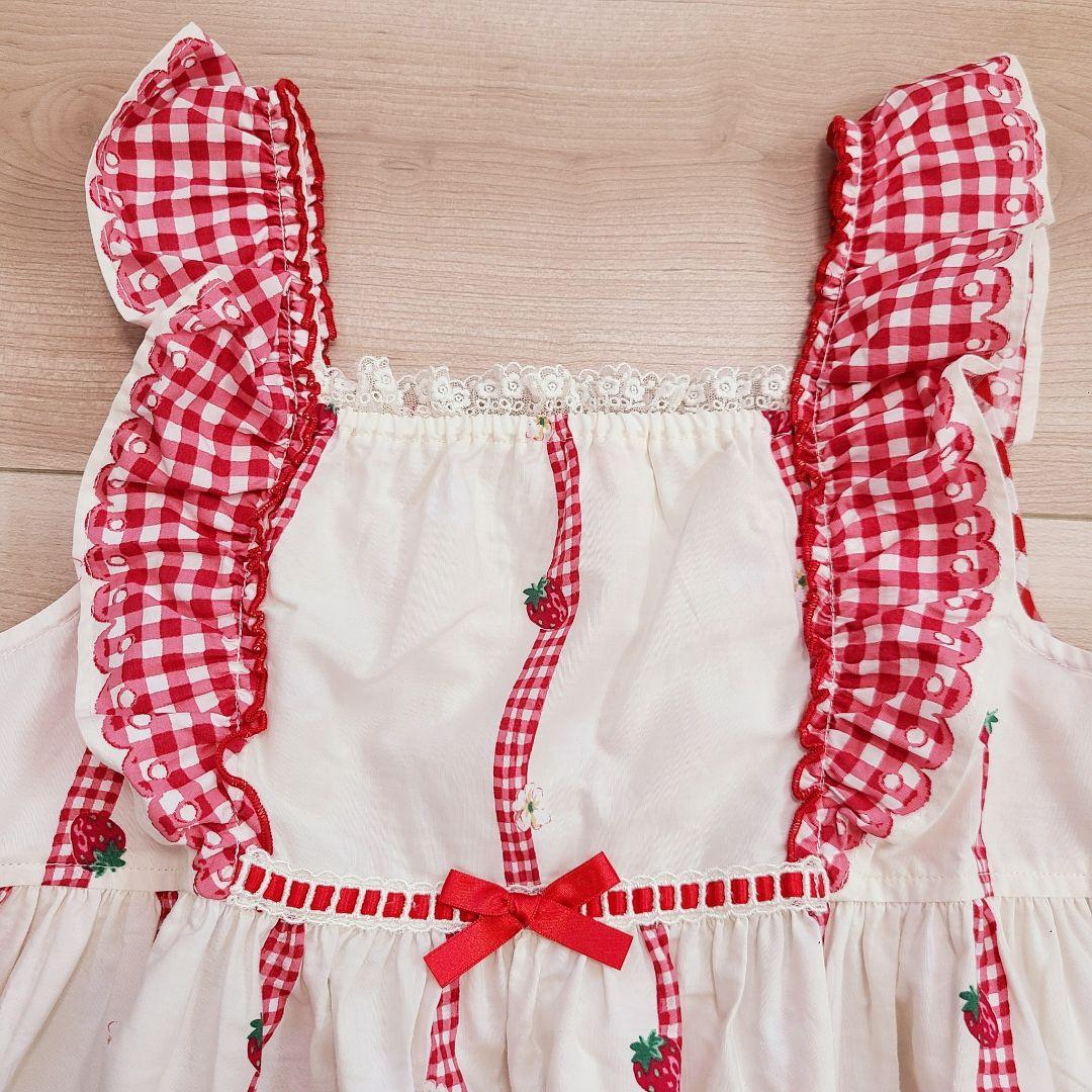 634【140】シャーリーテンプル　いちごバスケット　ジャンパースカート　白