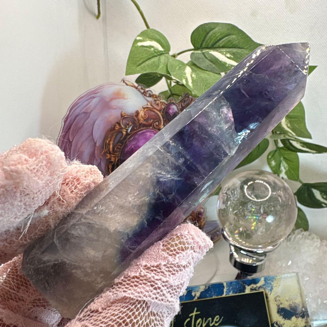 高品質トリプルカラーフローライトポイント♡六角柱♡タワーNo.1667