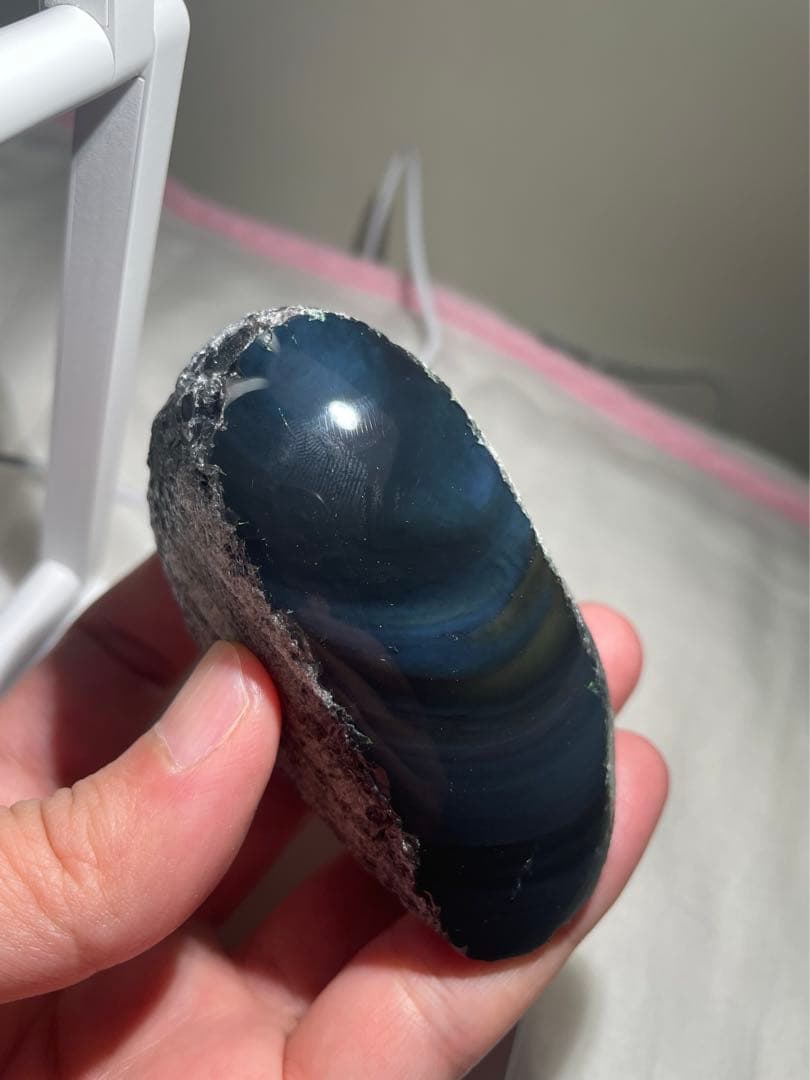 研磨品　十勝石玲瓏　ディープブルー＋マスタードイエロー　レインボーオブシディアン