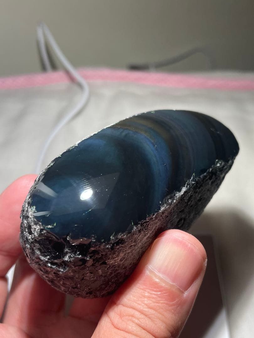 研磨品　十勝石玲瓏　ディープブルー＋マスタードイエロー　レインボーオブシディアン