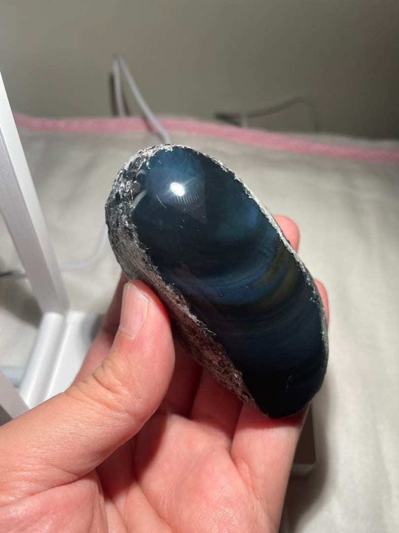 研磨品　十勝石玲瓏　ディープブルー＋マスタードイエロー　レインボーオブシディアン