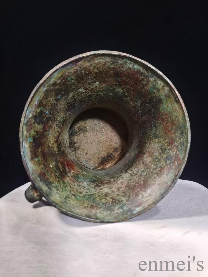 中国古美術【觶】周青銅器 飲酒器 盛酒器 酒具 純銅製 高浮彫 手彫り 文房置物