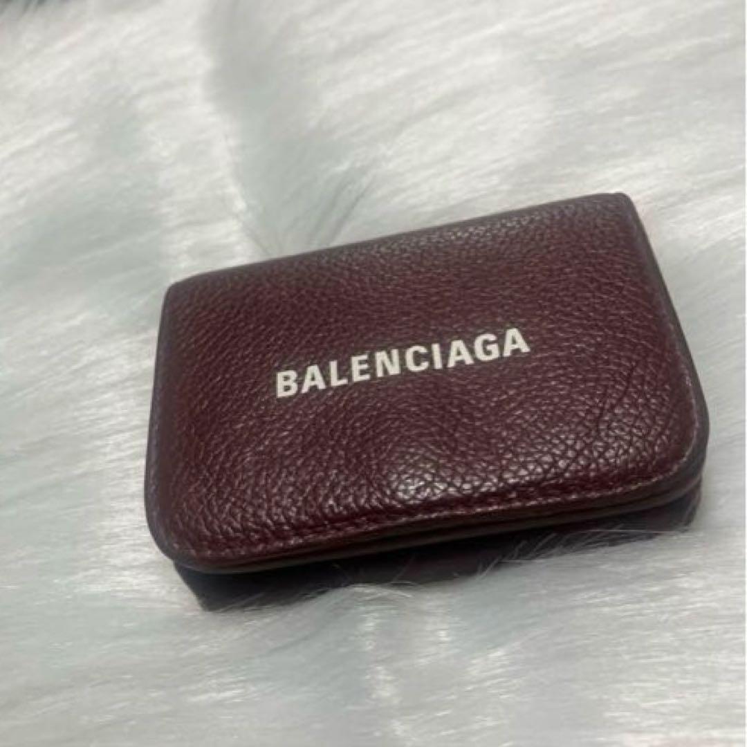 BALENCIAGA三つ折り財布　赤茶色　あずき色