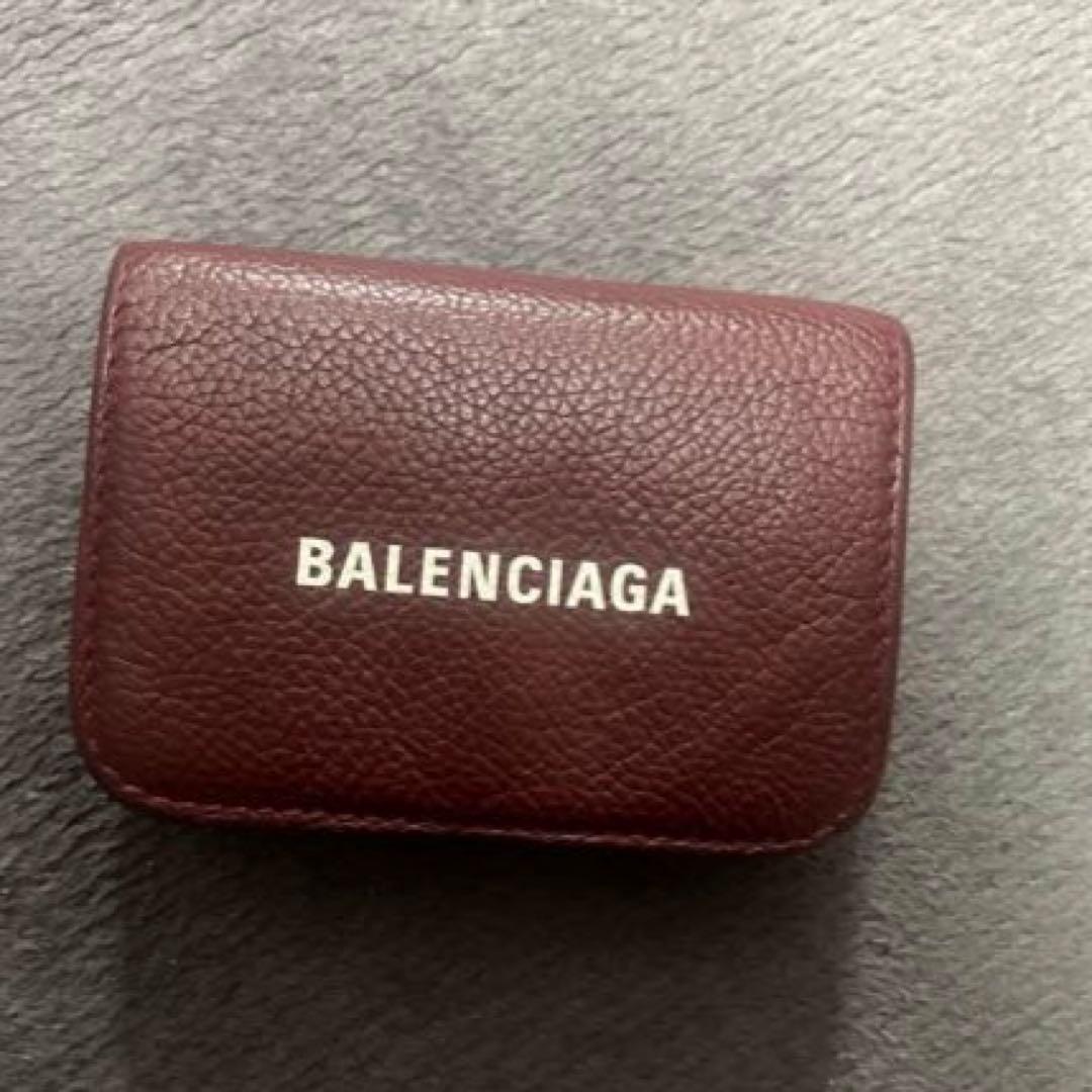 BALENCIAGA三つ折り財布　赤茶色　あずき色