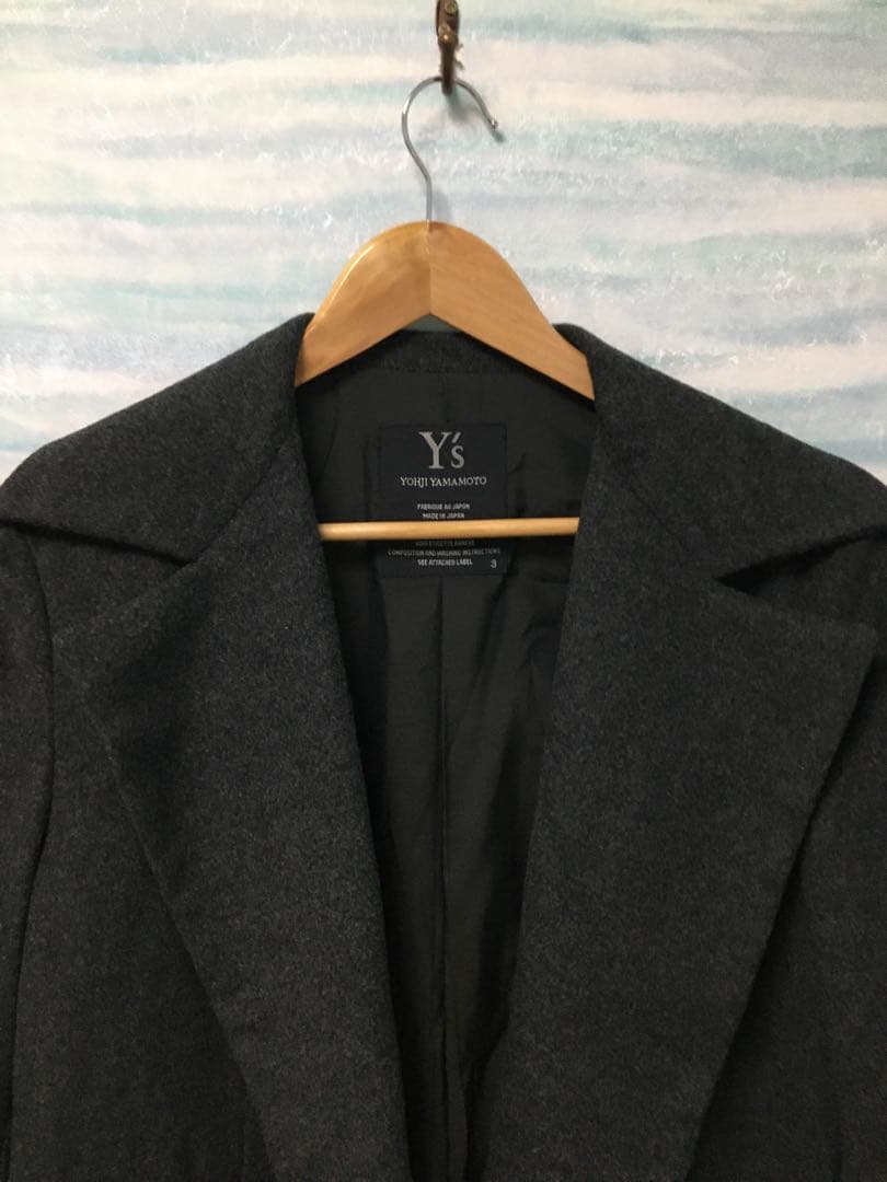 【Y'sヨウジヤマモト】ロング丈コート　フェルト生地　グレー　モード 日本製