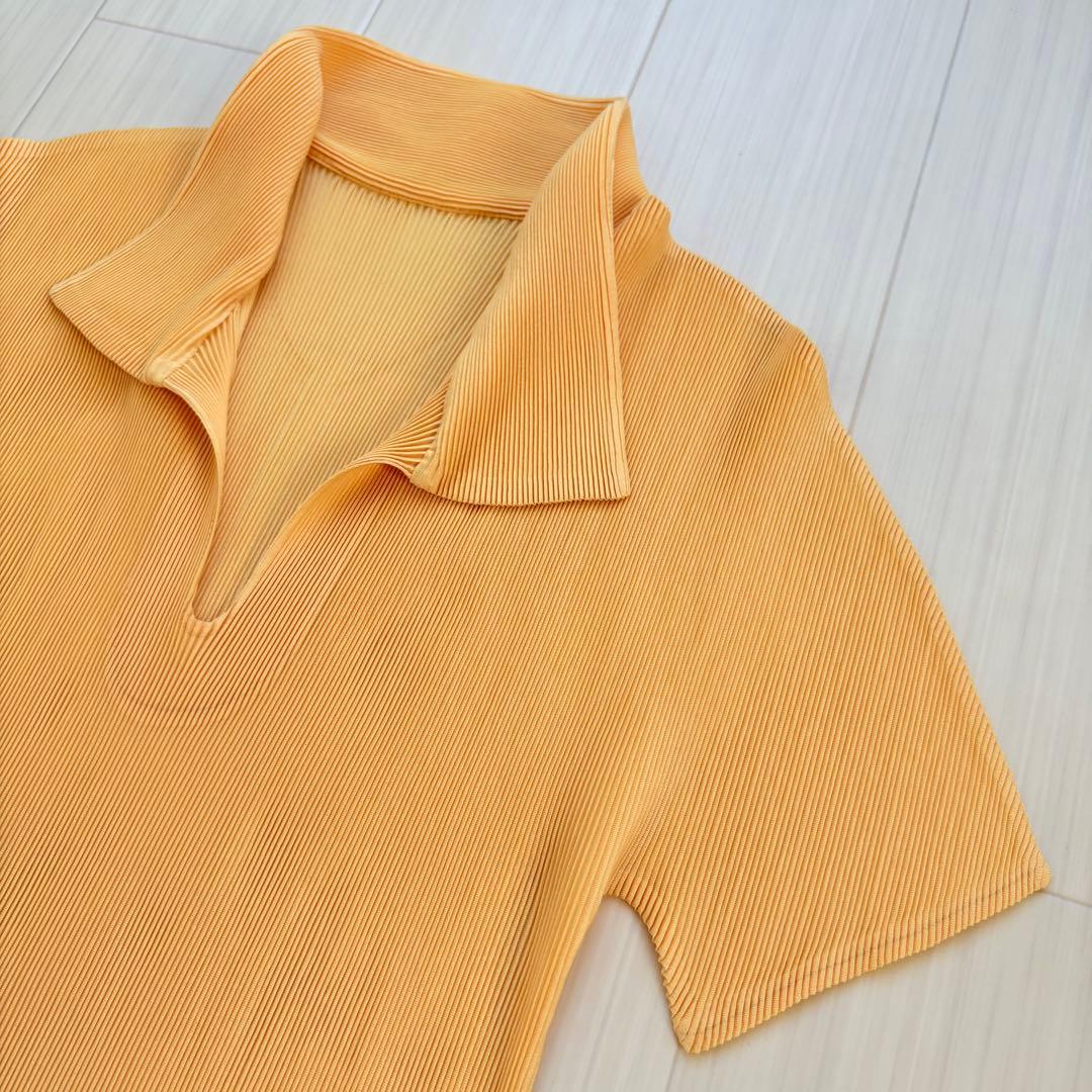 ✨週末セール✨プリーツプリーズ イッセイミヤケ イエロー 黄色 襟つき シャツ