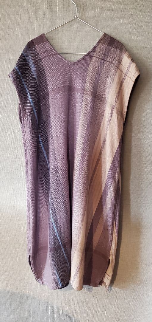 パープル系チェック Vネック ワンピース