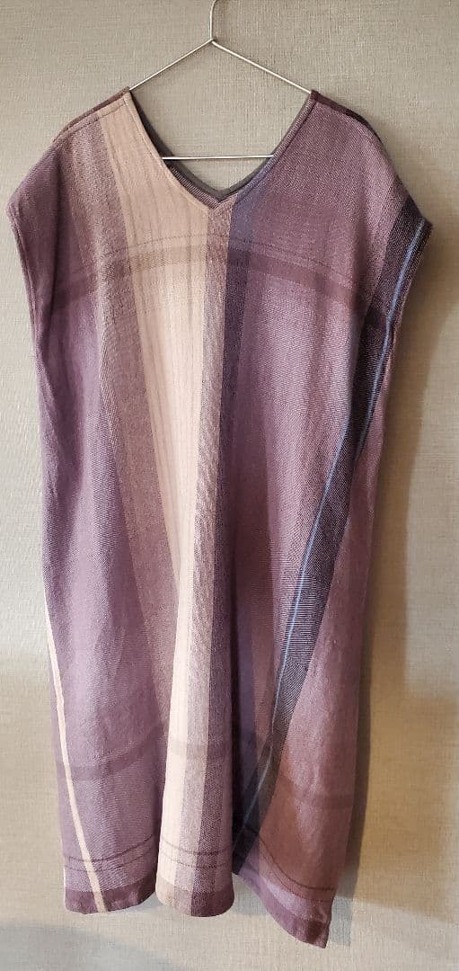 パープル系チェック Vネック ワンピース