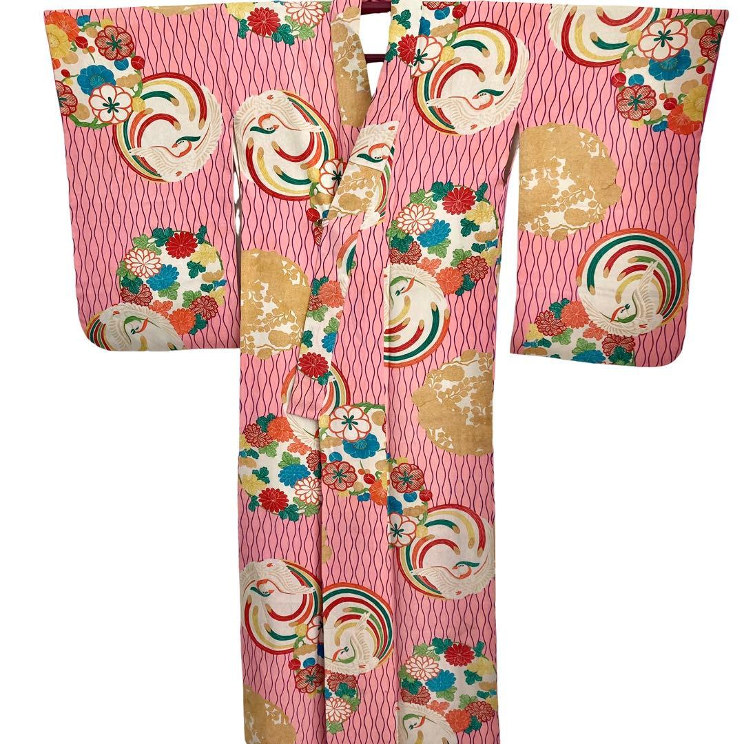 アンティーク ジュニア 着物 鳳凰 花丸文 アンティーク着物 NO66