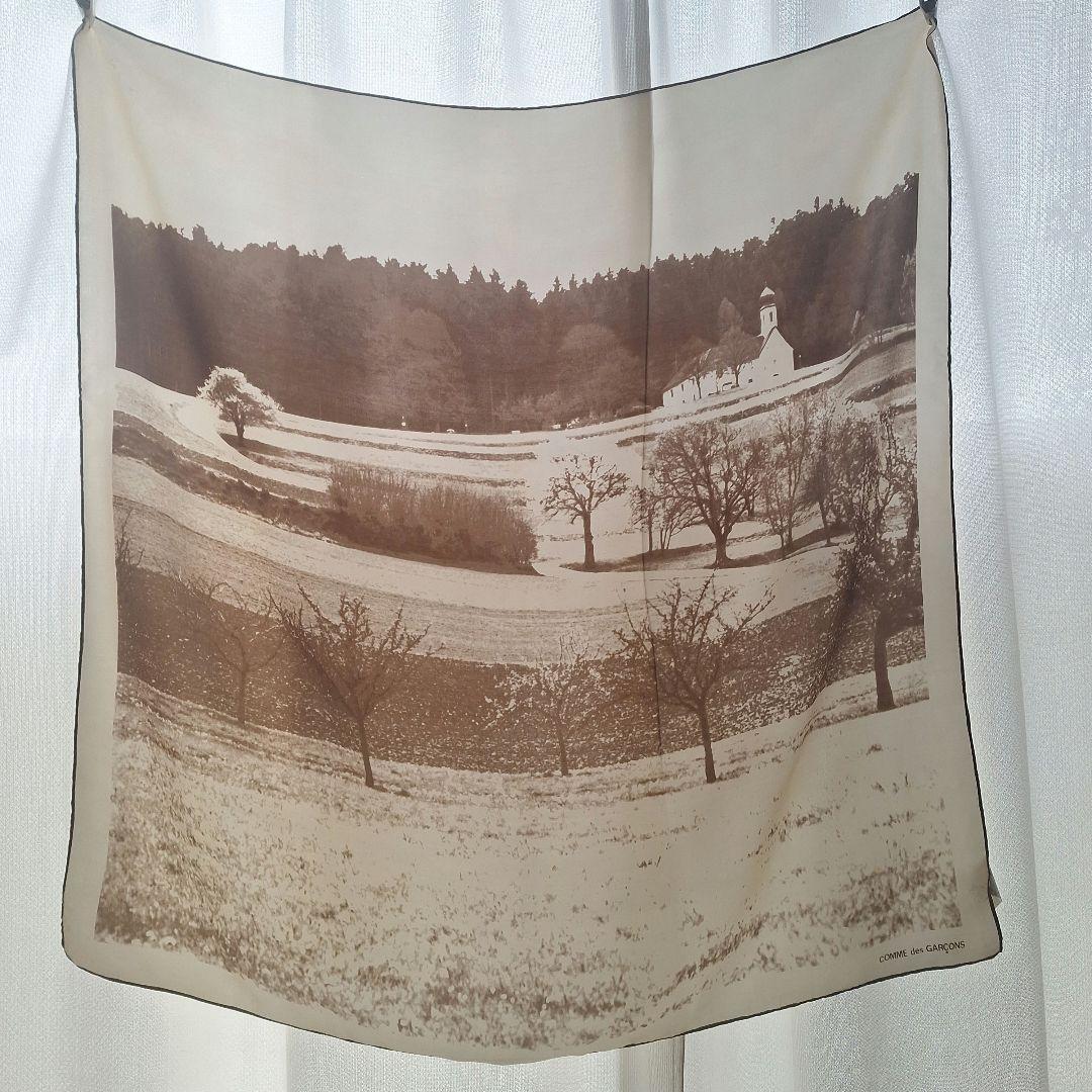 激レア1985年COMME des GARÇONS 風景プリント絹スカーフ