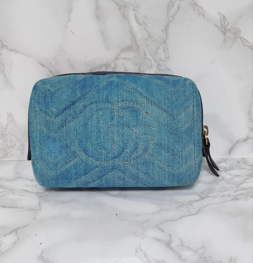 GUCCI グッチ GGマーモント デニム ポーチ パールロゴ