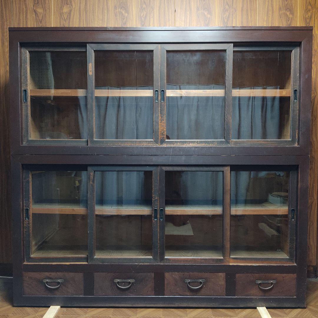 【状態良】『大型 陳列戸棚』 陳列棚 アンティーク 水屋箪笥 食器棚