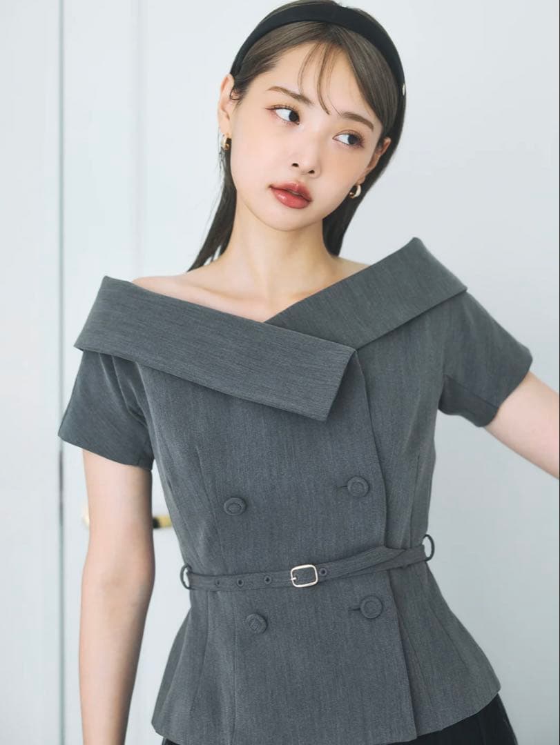 【新品未使用】polaura オフショルカラーダブルボタンジャケット グレー