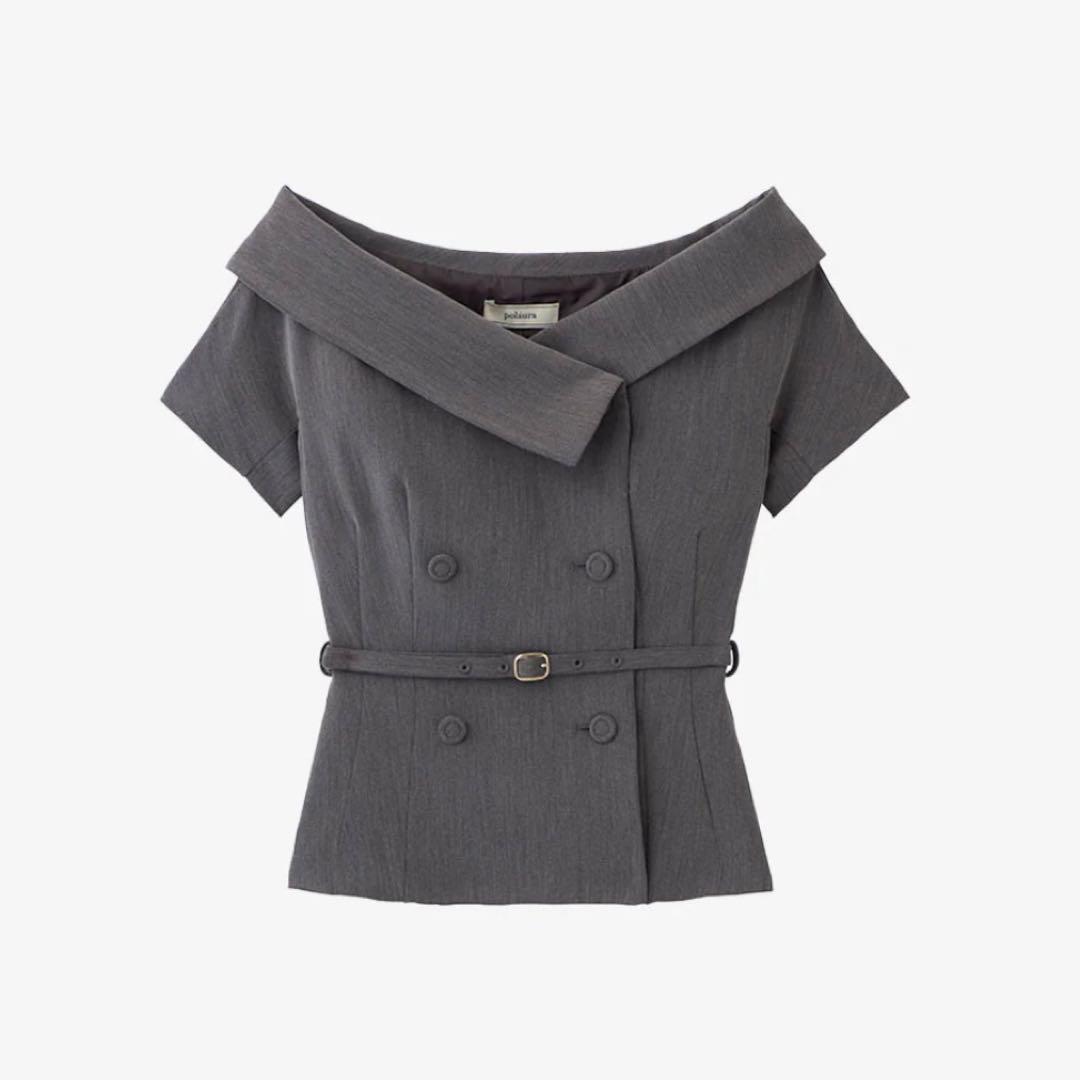 【新品未使用】polaura オフショルカラーダブルボタンジャケット グレー