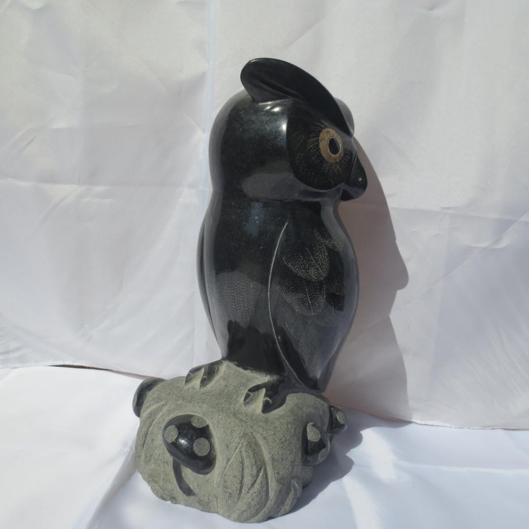 置物 フクロウ ふくろう 梟 オブジェ 福郎 黒御影石 玄関 看板  縁起物