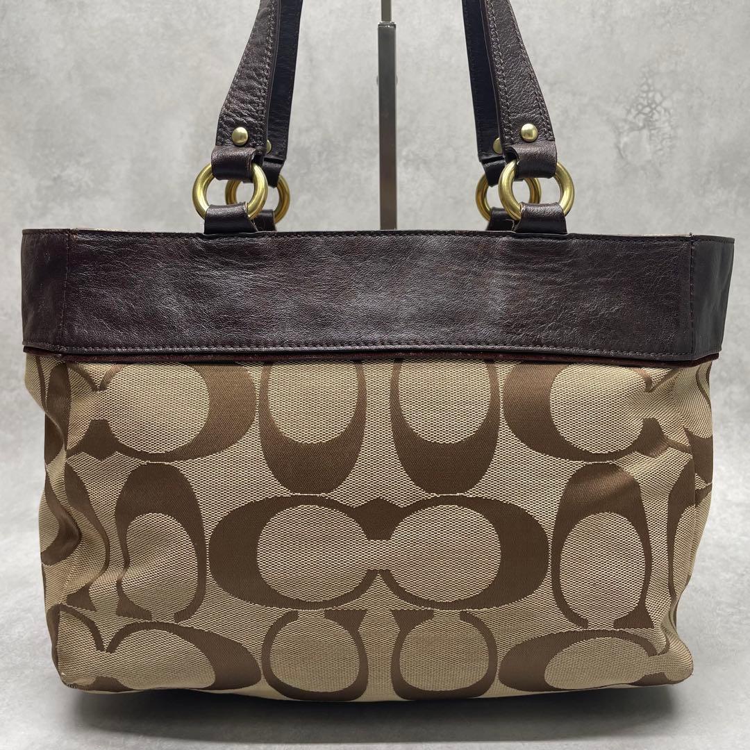 良品✨コーチ トートバッグ キャンバス×レザー スタッズ シグネチャー 肩掛け