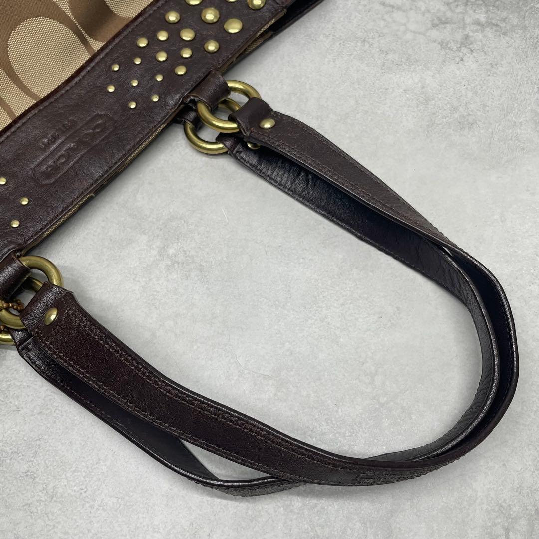 良品✨コーチ トートバッグ キャンバス×レザー スタッズ シグネチャー 肩掛け