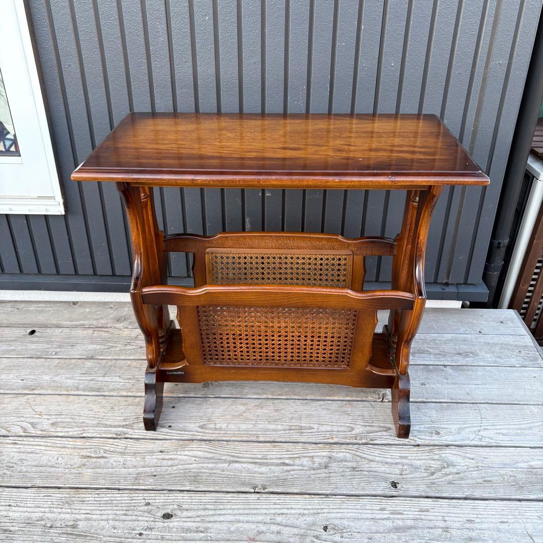 カリモク コロニアル マガジンラック付き サイドテーブル 木製 昭和レトロ古家具