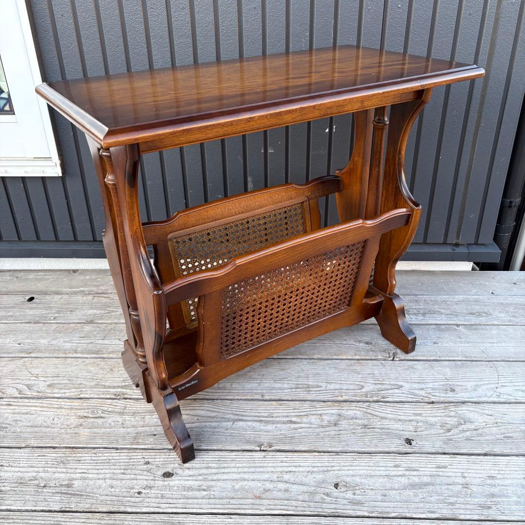 カリモク コロニアル マガジンラック付き サイドテーブル 木製 昭和レトロ古家具