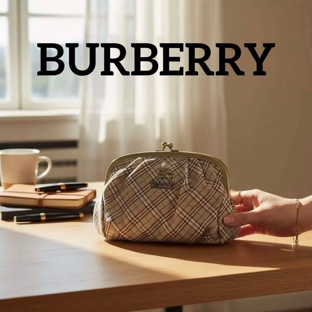 【極美品】バーバリーブルーレーベル がま口ポーチ ホースロゴ ノバチェック 茶