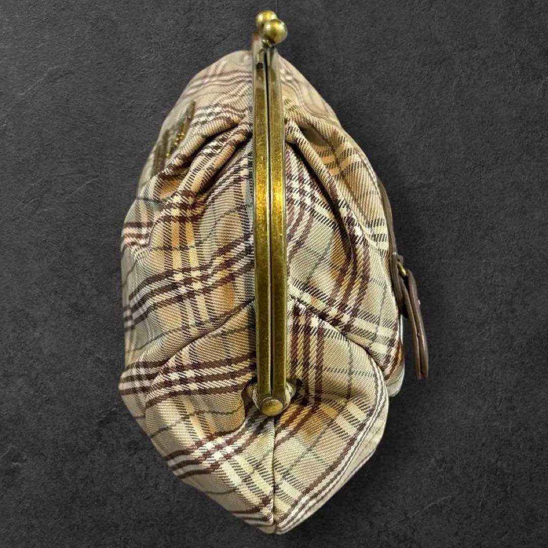 【極美品】バーバリーブルーレーベル がま口ポーチ ホースロゴ ノバチェック 茶