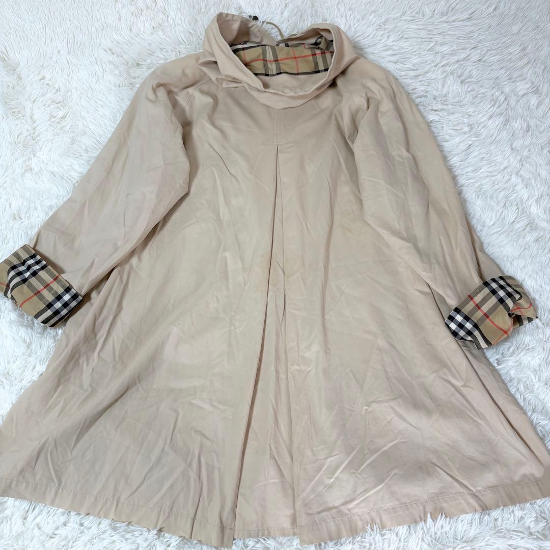 バーバリーズ フード付きステンカラーコート ベージュ系 ノバチェック ロゴ刻印