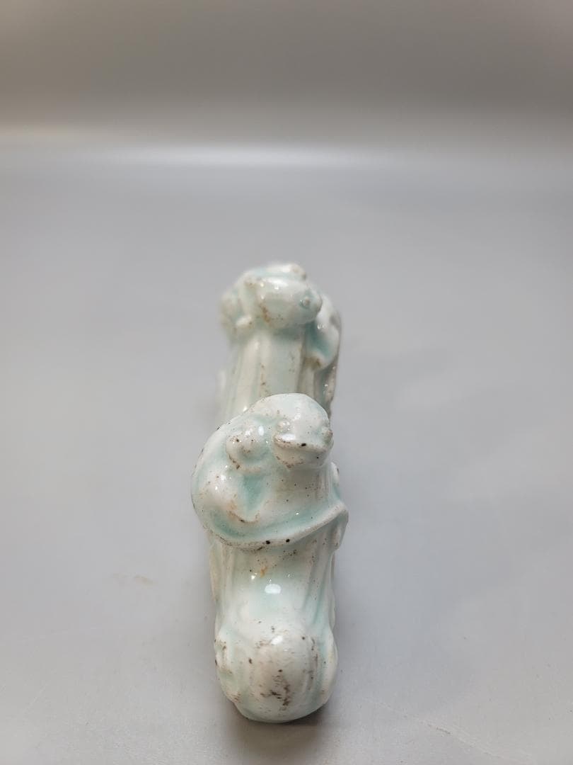 中国美術 文房具 青白磁 筆架 木彫龍 硯 二件