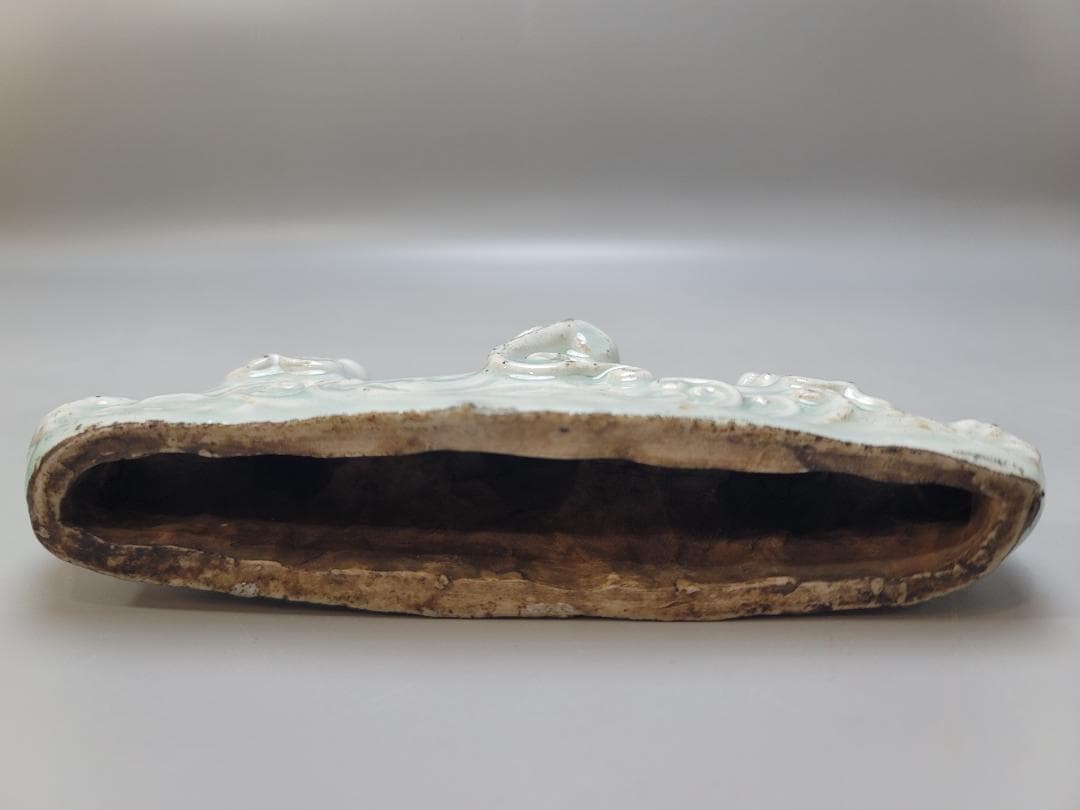 中国美術 文房具 青白磁 筆架 木彫龍 硯 二件