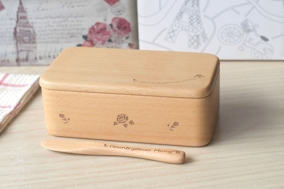 マニーローズ ウッド　バターケース&バターナイフ　新品