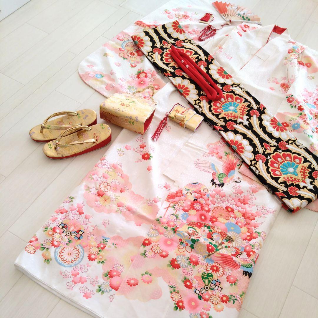 ​【きものやまと】七五三 7歳 女の子着物セット 白地 花と鶴