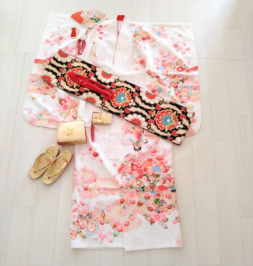 ​【きものやまと】七五三 7歳 女の子着物セット 白地 花と鶴
