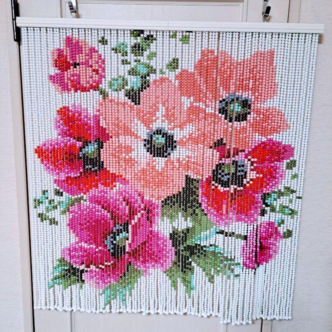 ★昭和のレトロ★ 玉のれん ビーズ暖簾 スキルスクリーン【アネモネ】85×90