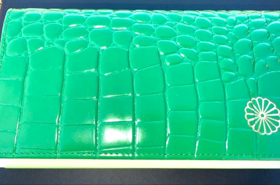 皇居　長財布　クロコダイル 型押し　グリーン