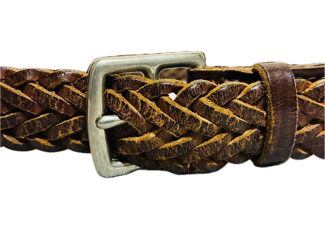 ホワイトハウスコックス　レザーベルト　メッシュ　編み込み　ブラウン