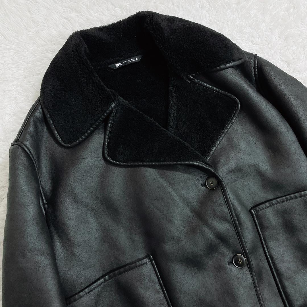 ZARA✨2024年冬✨フェイクムートン レザージャケット 黒 XL