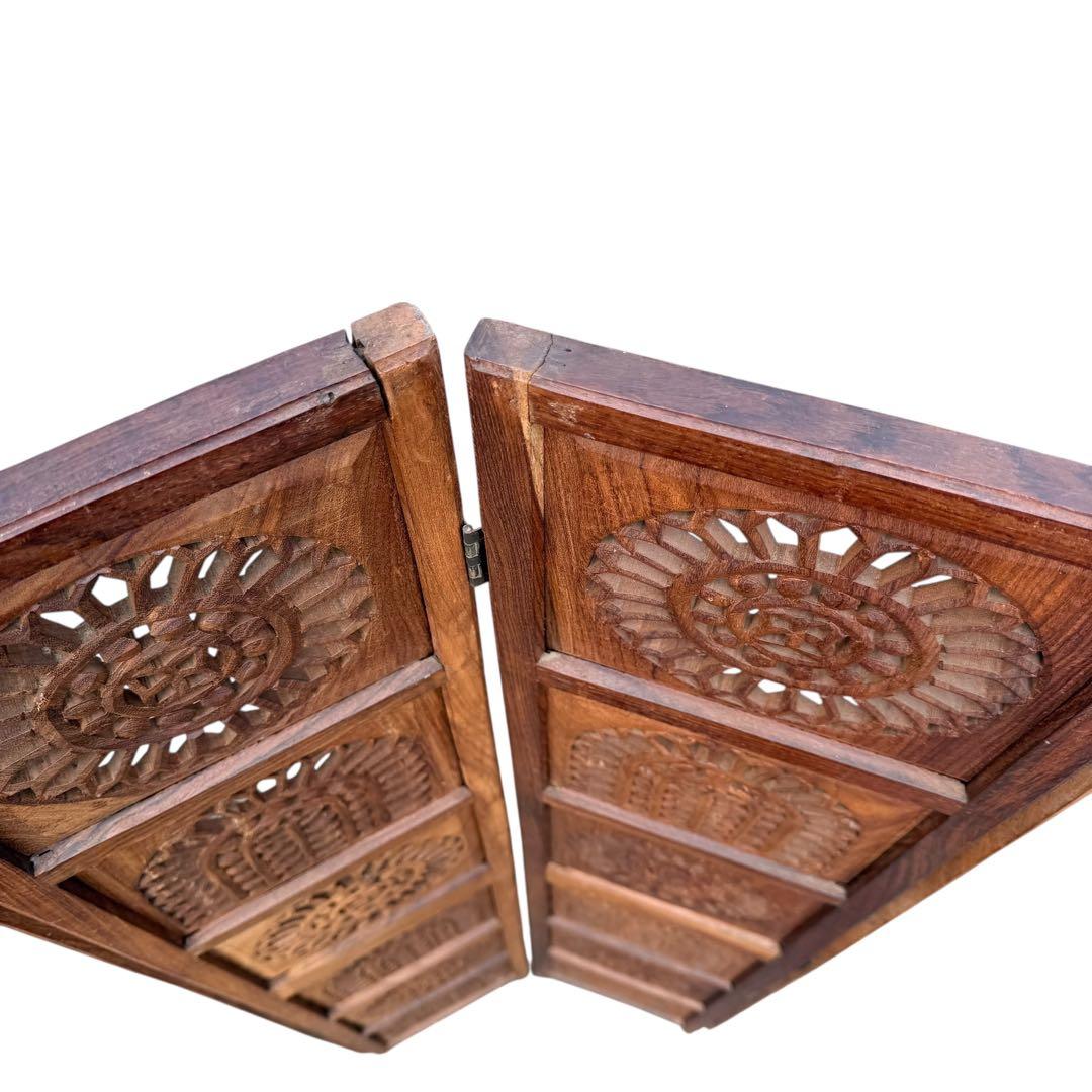 彫刻アンティーク 木製パーテーション 4連 透かし彫り 間仕切り