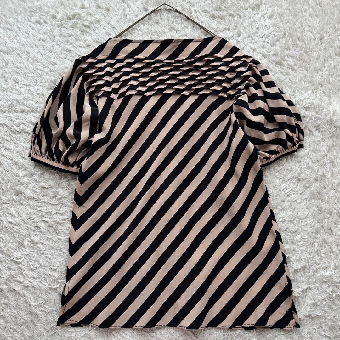 美品 フェンディ シルク ブラウス 半袖 パフスリーブ タック ストライプ 40