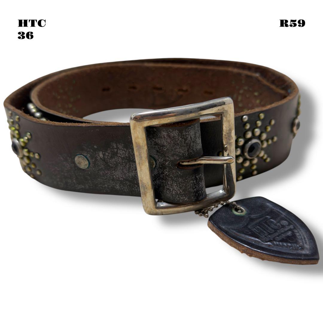 希少品！ HTC レザー スタッズ ベルト ピーナッツ ブラック 黒 銀 36
