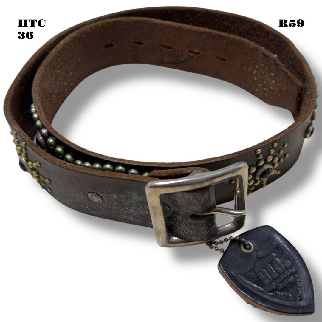 希少品！ HTC レザー スタッズ ベルト ピーナッツ ブラック 黒 銀 36