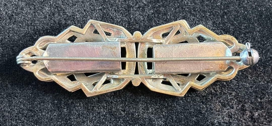 【英国】S925純銀製マーカサイト・アンティーク・ダブルクリップ・ブローチ