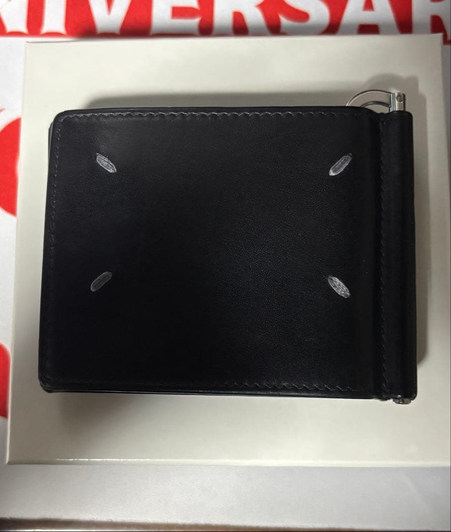 マルジェラ　黒レザー 二つ折り財布　マネークリップ　箱付き