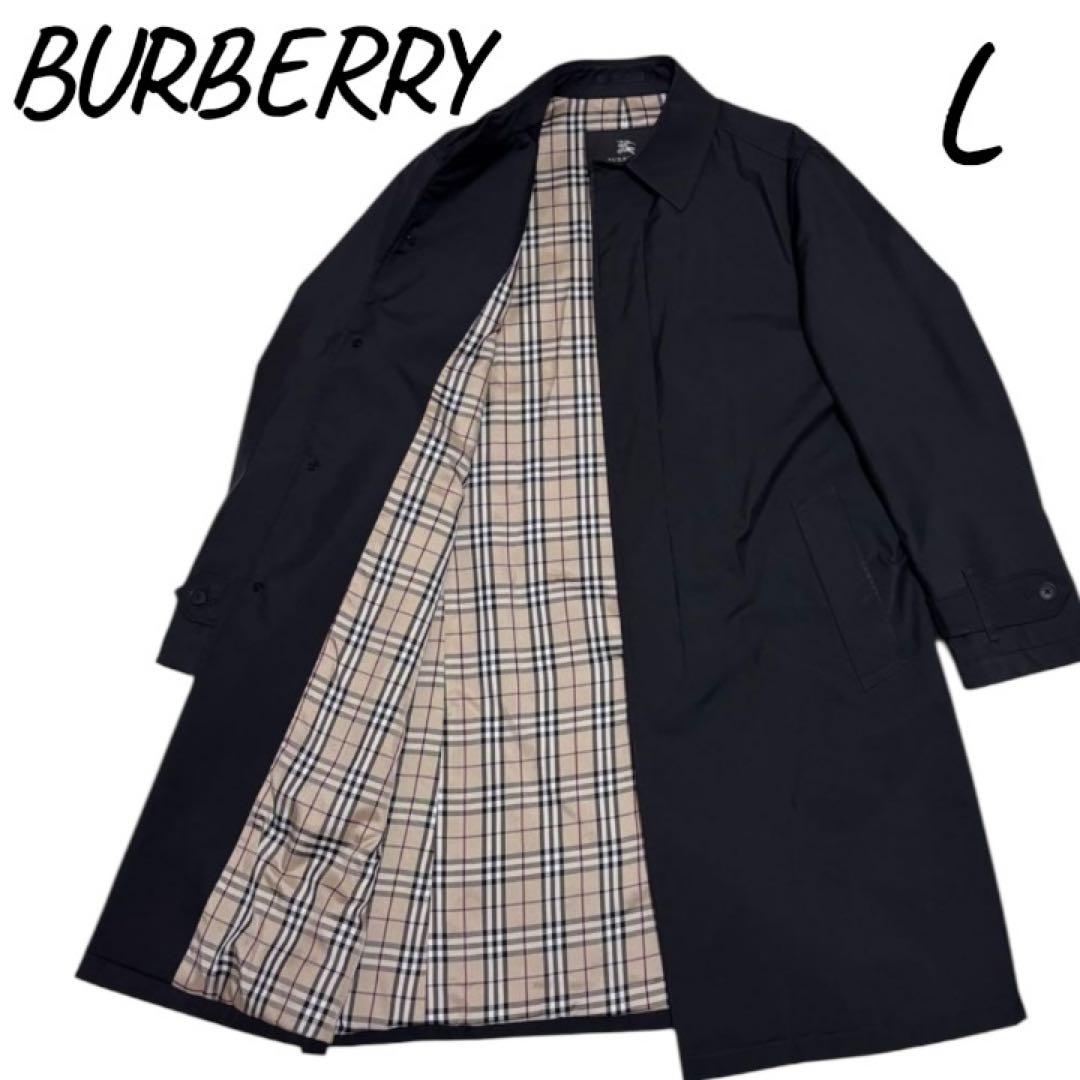 バーバリー ブラックレーベル★ステンカラーコート 黒 ノバチェック 三陽商会 L