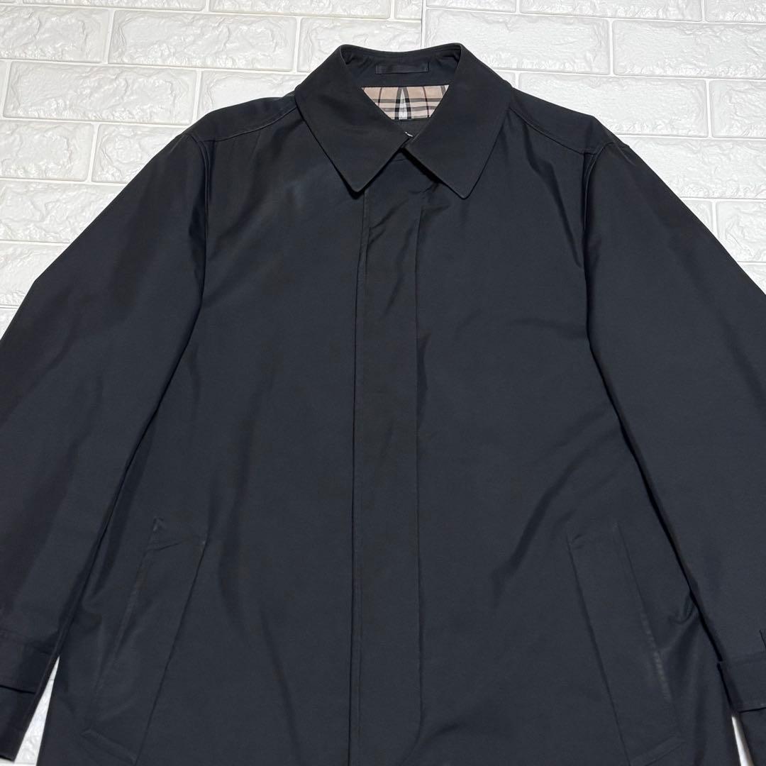 バーバリー ブラックレーベル★ステンカラーコート 黒 ノバチェック 三陽商会 L