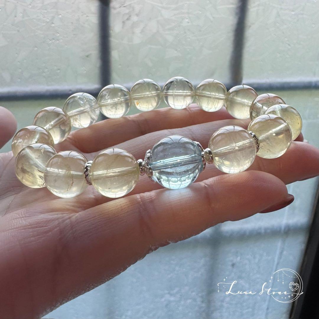 【スイスブルートパーズ レモンシトリン】澄んだ青と柔らかな黄金光 ブレスレット